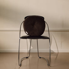 Load image into Gallery viewer, Lifestyle shot of brown cotton corduroy round cushion on chair