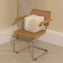 Load image into Gallery viewer, Cream wool bouclé cube cushion on chair - handmade in UK
