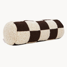 Load image into Gallery viewer, Cream and brown wool bouclé checkered bolster cushion - handmade in UK