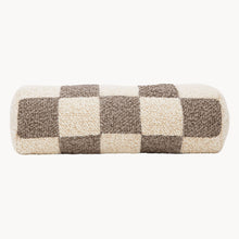 Load image into Gallery viewer, Cream and beige wool bouclé checkered bolster cushion - handmade in UK