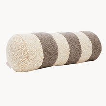 Load image into Gallery viewer, Cream and beige wool bouclé striped bolster cushion - handmade in UK