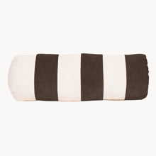 Load image into Gallery viewer, Cream and brown cotton corduroy striped bolster cushion - handmade in UK