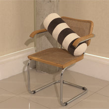 Load image into Gallery viewer, Cream and brown cotton corduroy striped bolster cushion on chair - handmade in UK