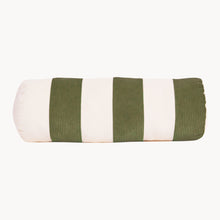 Load image into Gallery viewer, Cream and green cotton corduroy striped bolster cushion - handmade in UK