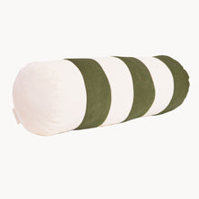 Load image into Gallery viewer, Cream and green cotton corduroy striped bolster cushion - handmade in UK