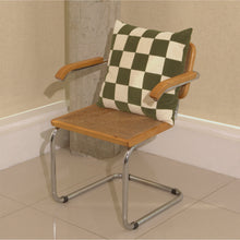Load image into Gallery viewer, Cream and green cotton corduroy checkered square cushion on chair - handmade in UK