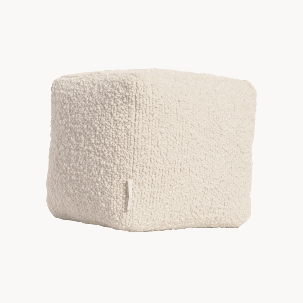 Cream wool bouclé cube cushion - handmade in UK