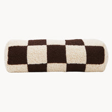 Load image into Gallery viewer, Cream and brown wool bouclé checkered bolster cushion - handmade in UK
