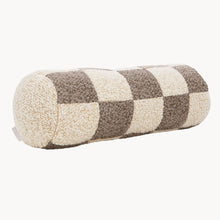 Load image into Gallery viewer, Cream and beige wool bouclé checkered bolster cushion - handmade in UK

