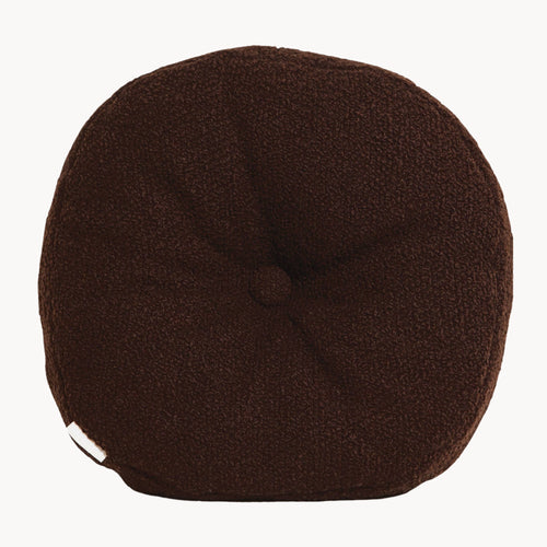 Brown wool bouclé round cushion - handmade in UK