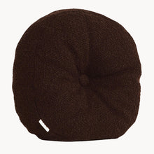 Load image into Gallery viewer, Brown wool bouclé round cushion - handmade in UK
