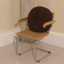 Load image into Gallery viewer, Brown wool bouclé round cushion on chair - handmade in UK
