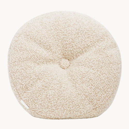 Cream wool bouclé round cushion - handmade in UK