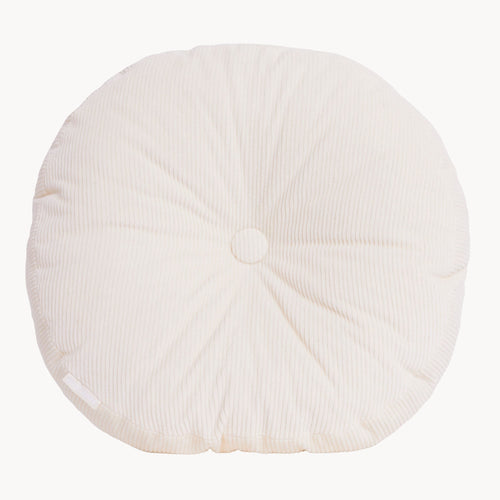 Cream cotton corduroy round cushion - handmade in UK
