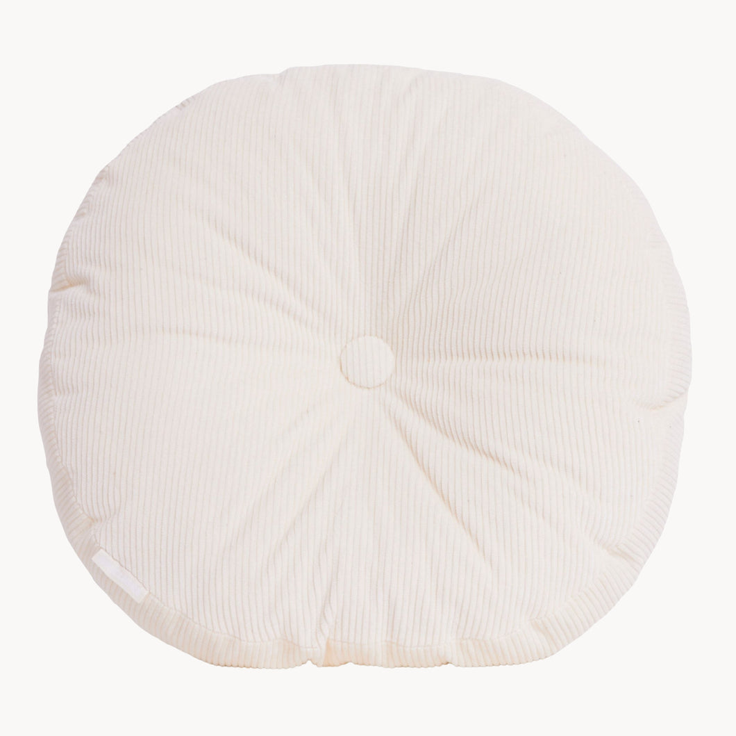 Cream cotton corduroy round cushion - handmade in UK