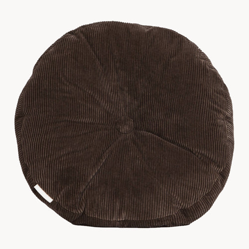 Brown cotton corduroy round cushion - handmade in UK