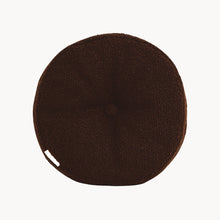 Load image into Gallery viewer, Brown wool bouclé round cushion - handmade in UK

