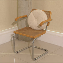 Load image into Gallery viewer, Cream wool bouclé round cushion on chair - handmade in UK
