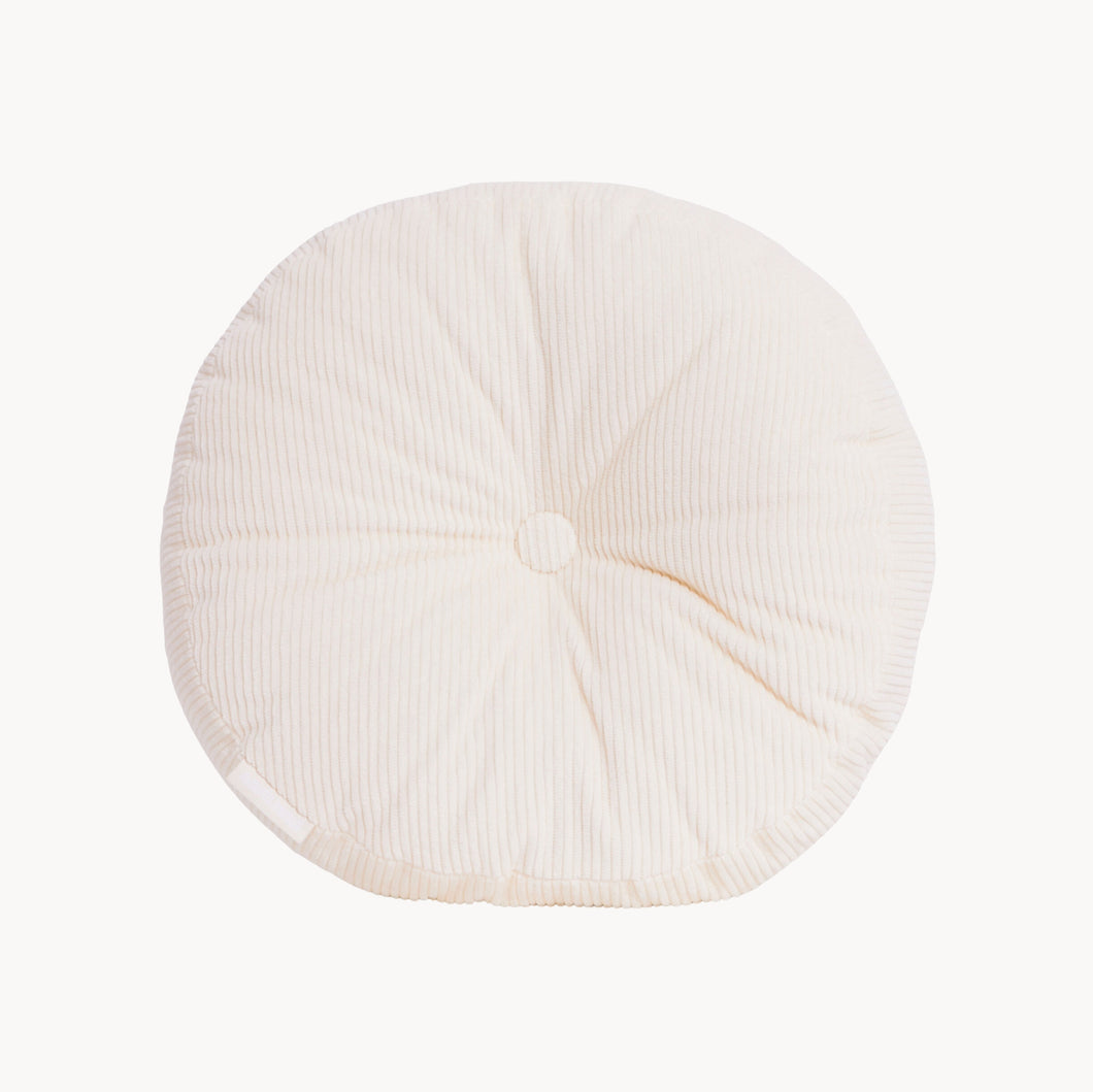 Cream cotton corduroy round cushion - handmade in UK