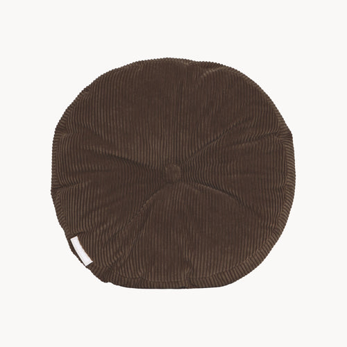 Brown cotton corduroy round cushion - handmade in UK
