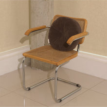 Load image into Gallery viewer, Brown cotton corduroy round cushion on chair - handmade in UK

