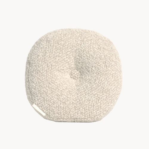 Cream wool bouclé round cushion - handmade in UK