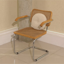 Load image into Gallery viewer, Cream wool bouclé round cushion  on chair - handmade in UK
