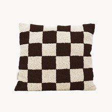 Load image into Gallery viewer, Cream and brown wool bouclé checkered square cushion - handmade in UK
