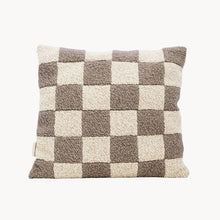 Load image into Gallery viewer, Cream and beige wool bouclé checkered square cushion - handmade in UK
