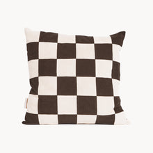 Load image into Gallery viewer, Cream and brown cotton corduroy checkered square cushion - handmade in UK

