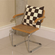 Load image into Gallery viewer, Cream and brown cotton corduroy checkered square cushion on chair - handmade in UK
