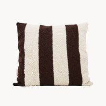 Load image into Gallery viewer, Cream and brown wool bouclé striped square cushion - handmade in UK
