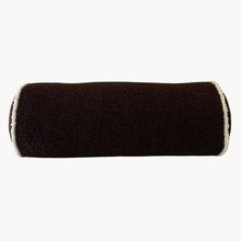 Load image into Gallery viewer, Brown and cream wool bouclé piped bolster cushion - handmade in UK
