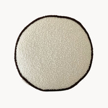 Load image into Gallery viewer, Cream wool bouclé round piped cushion - handmade in UK
