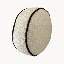 Load image into Gallery viewer, Cream wool bouclé round piped cushion - handmade in UK
